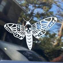 死亡飞蛾乙烯基汽车贴纸，哥特式骷髅飞蛾汽车卡车贴花，暗黑优雅的另类风格爱好者装饰配件 - 白色 - 查看 8