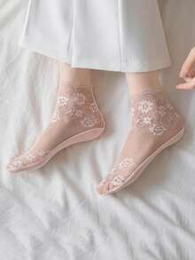 1/5/10 Pairs Women's Summer Thin Lace Floral Sexy Sheer Mesh Socks - Multicolor - View 4