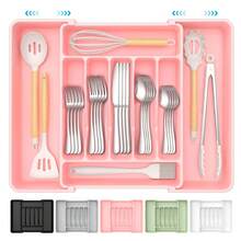 Pink Silverware Drawer Organizer Expandable Adjustable For Kitchen Utensils, Spoons Forks Knives, Utensil Holder Food Cutlery Tray - 粉色 - 查看 4