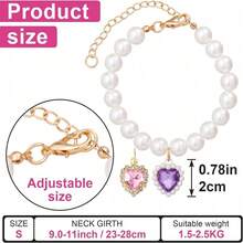 两件套奢华宠物项圈项链，仿珍珠搭配心形水晶吊坠，优雅高档设计，适合日常佩戴和派对场合 - 彩色 - 查看 6