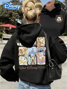 Disney Women's Hooded Sweatshirt Features A Print Of Mickey Mouse And His Friends In Cartoon Alphabet Designs. This Fall/Winter Hooded Sweatshirt Offers Soft, Comfortable, And Warm Fabric. A Versatile Piece For Autumn And Winter Outfits, Perfect For Everyday Casual Wear, Travel, Or Shopping. Also Makes An Ideal Gift. - màu đen - Xem 1