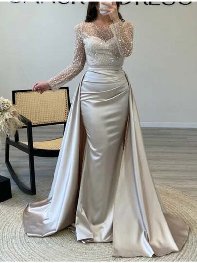 Women's Sequin Evening Gown Long Sleeve Elegant Luxury Dress for Banquet, Annual Gala, Host, Awards, VIP Events & Birthday Party