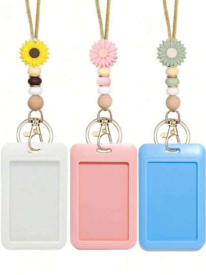 1pc Bohemian Style Daisy Detachable Silicone Bead Lanyard, Fun Work ID Badge Card Holder Strap With Easy Clip Design, Suitable For Office, Hospital, Lab, Great Gift For Doctors, Nurses, Workers On Valentine's Day