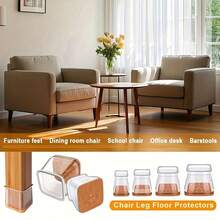 24/16/12/8/4pcs Square Chair Leg Floor Protectors - Silicone Furniture Pads, Suitable For Hardwood And Tile Floors, Anti-Slip Chair Leg Covers, Transparent Polished Surface, Noise Reduction And Scratch Protection - Brown - View 20