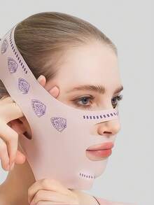 1 paquete Vendaje facial con forma de V simple y transpirable, máscara de dormir para levantar el rostro, adecuado para uso en casa - Rosa - Ver 3