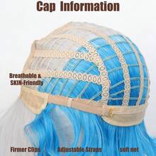 12英寸合成假发帽，白蓝渐变假发套装，角色扮演全头假发，白蓝渐变发色，动漫风格逼真假发 - 淺藍色 - 查看 10