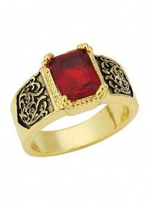 1pc Vintage Unique Red Ring, Business Men's Fashion Jewelry Gift For Wedding, Engagement, Party - Gold - View 5