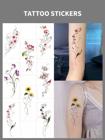 8pcs/Set,Tattoo Tattoos,Y2k,Plant Flowers With Multiple Vine Elements,Semi Permanent Tattoo,Tattoo Fake,Hand Tattoo,Fake Tattoos,Fake Tattoo,Temporary Tattoos,Tattoo Supplies,Tattoo Kit,Tattoo Stickers,Tattoo Waterproof Long Lasting,Tatooes For Women,Back Tattoo,Arm Tattoo,Tattoos On The Legs,Festival,Rave