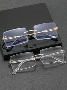 两副男士长方形无框金属透明眼镜，适合日常通勤、商务和休闲场合佩戴 - 無色 - 查看 6