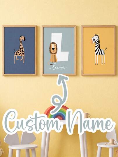 Juego de 3 piezas de arte de pared personalizado con el nombre de los niños, pintura en lienzo de globo aerostático, decoración de dormitorio infantil acuarela bohemia, decoración de pared con nombre de bebé personalizado, decoración de pared para guardería y centro de cuidado infantil, póster de arte neutral