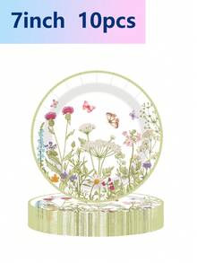 10pcs Spring Floral Theme Tableware Set - Paper Cups, Plates, Napkins, Camping & Travel Essentials, Birthday Party, Wedding Supplies - Multicolor - View 2