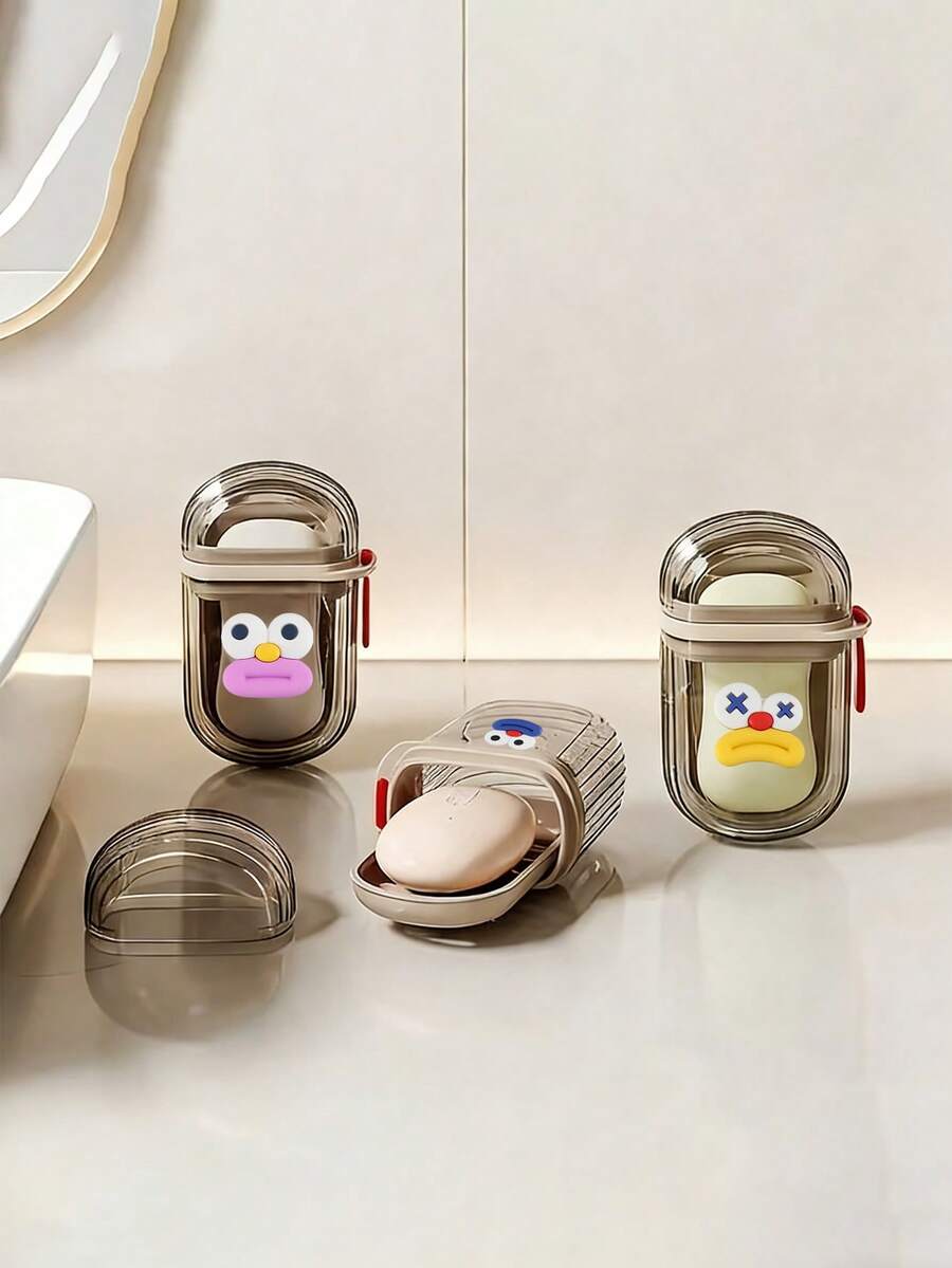 Portable Soap Box With Lid And Sausage Mouth Sticker, Creative Soap Box With Drainage System, Sealed Dust-Proof Soap Storage Box, Transparent Storage Container Suitable For Bathroom, Travel, Non-Slip Base, Durable Plastic Container Suitable For Home, Dorm, Travel, Bathroom Accessories, Camping, Hiking, Outdoor Personal Care And Hygiene - Multicolor - View 1