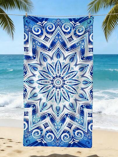1pc Ultra-Fine Fiber Beach Towel, Purple Patterned Mandala Style Beach Towel, Soft, Sand Proof, Quick Drying - Suitable For Use On Beaches, Swimming Pools, And Camping