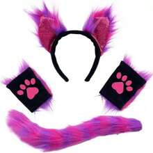 3pcs Halloween Animal Costume Set, Including Wolf & Cat Ears, Fox Tail, Furry Headband And Claw Gloves, Suitable For Parties - Multicolor - View 8