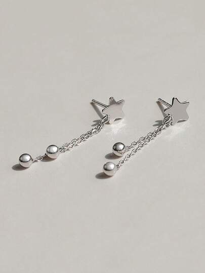 1 Pair S925 Sterling Silver Minimalist Pentagram Tassel Earrings, Delicate Starry Short Dangle Earrings, Sweet Luminous Pearl Earrings, Holiday Gift