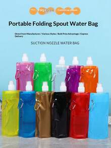 1 pieza Bolsa de agua plegable portátil, material grueso, adecuada para uso doméstico, deportivo y al aire libre, fácil de transportar, capacidad de 480ML - Multicolor - Ver 1