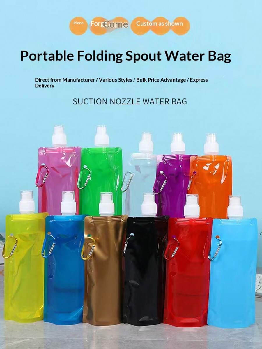 1 pieza Bolsa de agua plegable portátil, material grueso, adecuada para uso doméstico, deportivo y al aire libre, fácil de transportar, capacidad de 480ML - Multicolor - Ver 1