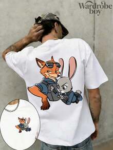Disney Printed T-Shirt,Men's Crazy Zootopia Short Sleeved T-Shirts Cartoon Print T-Shirt,Unisex,High-Quality Pure Cotton T-Shirt,Suitable For All Seasons, Comfortable And Breathable| Exquisite Design | The Best Choice For Giving Gifts - trắng - Xem 1