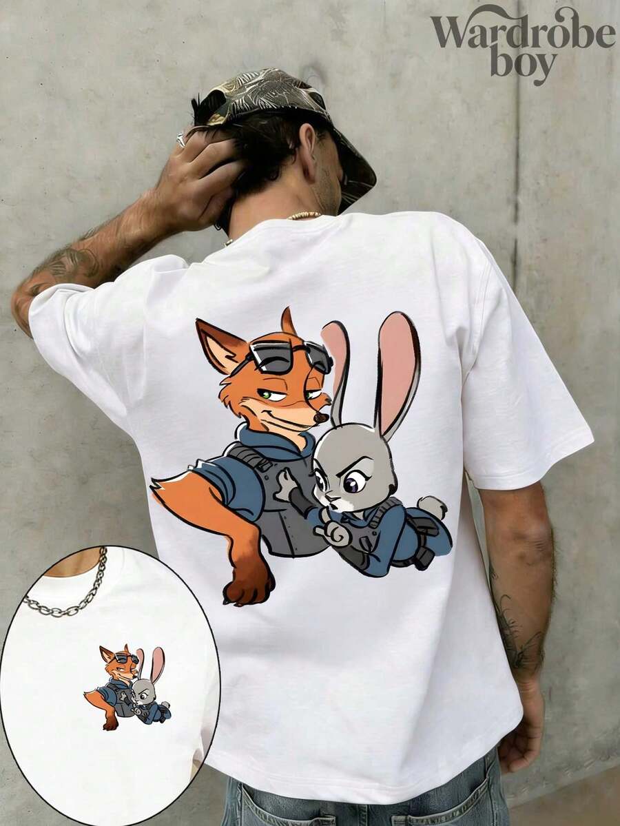 Disney Printed T-Shirt,Men's Crazy Zootopia Short Sleeved T-Shirts Cartoon Print T-Shirt,Unisex,High-Quality Pure Cotton T-Shirt,Suitable For All Seasons, Comfortable And Breathable| Exquisite Design | The Best Choice For Giving Gifts - trắng - Xem 1
