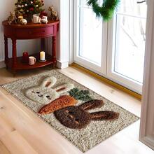 2D Rabbit And Carrot Flat Print Pattern Rug, Soft Washable Floor Mat For Entryway, Porch, Indoor - Living Room, Bathroom, Bedroom, Game Room, Laundry Room, Dorm Decor - Multicolor - View 2
