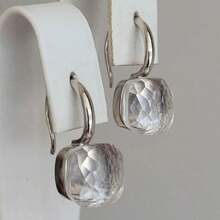 时尚简约方形吊坠耳环，优雅白色百搭女士首饰 - 銀色 - 查看 1