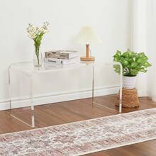 Techigher Clear Acrylic Perspex Plastic Coffee Table, Bent Curved Clear Console Table, U-Shaped End Table With Rounded Edges For Living Room, Courtyard, 81x40x41cm - Transparente - Ver 8