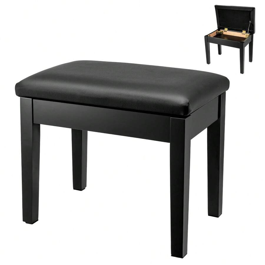 Piano Stool 54x34x45cm | Faux Leather Keyboard Bench With Storage, Multi-Purpose Piano Seat For Home, Music Studio & Keyboard - 黑色 - 查看 1