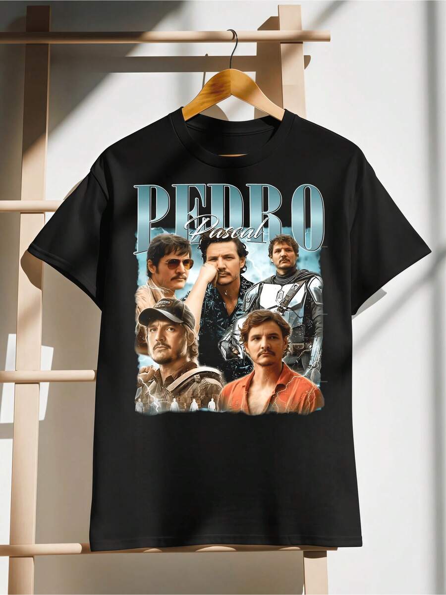 Camiseta Esencial Retro de los 90 con el Divertido Pedro Pascal - Negro - Ver 1