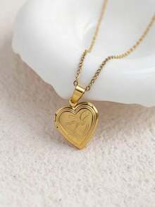 Customizable Photo Personalized Pendant Necklace, Heart-Shaped Pendant Necklace, Customized Heart-Shaped Photo Necklace, Personalized Engraved Necklace, Personalized Photo Necklace, New Nordic Retro Lace Hollow Heart Ribbon Photo Pendant Necklace - Multicolor - View 6