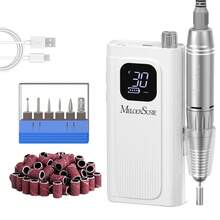 Professional Nail Drill Kit, 30000RPM Cordless Electric Nail File With LCD Display, Rechargeable 4000mAh Battery, Low Noise, Pink Nail Efile For Acrylic & Gel Nails, Manicure Pedicure, Salon & Home Use, Y2K Nails ShineYourWay,Christmas Gifts-White - 白色 - 查看 1