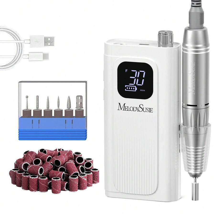 Professional Nail Drill Kit, 30000RPM Cordless Electric Nail File With LCD Display, Rechargeable 4000mAh Battery, Low Noise, Pink Nail Efile For Acrylic & Gel Nails, Manicure Pedicure, Salon & Home Use, Y2K Nails ShineYourWay,Christmas Gifts-White - 白色 - 查看 1