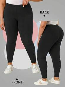 Leggings taille haute moulants pour femmes, doux et extensibles, galbant la taille et l'abdomen, convient pour le fitness, le yoga, la course, version noire printemps grande taille - Noir - Voir 5