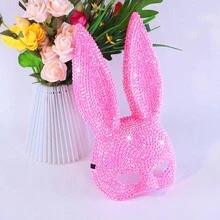 Neue Hasenmasken als Schminkaccessoires für Partys, Halloween und Abschlussbälle - Rosa Kaninchen mit vollen Diamanten 1 - Übersicht 6