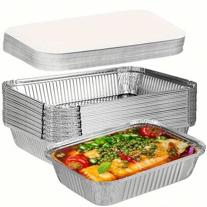 10pcs/20pcs/50pcs Heavy Duty Disposable Aluminum Foil Pans With Lids - Multipurpose Food Containers Suitable For Cooking, Baking And Outdoor Activities, Great For Family Gatherings, Holidays, Christmas Parties, Food And Utensil Transportation