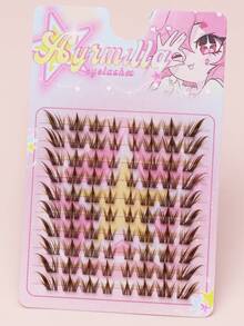 Ayrmilla 80PCS C Curl Brown Style Eyelash Extension Winged Individual Lashes Natural Segmented Eyelash Bundles Makeup Tools DIY Prank Manga Fishtail Fairy 3D Mink Eyelashes, Cat Eye Extended Delicate Eyelashes, Slim And Light Fake Eyelashes - Brown - View 2