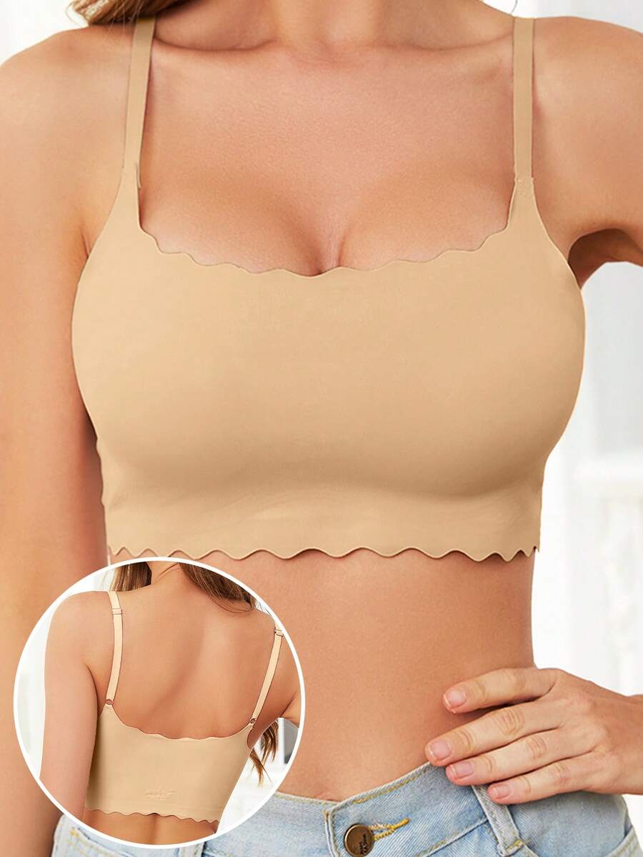 1 pieza Sujetador sin costuras, con efecto de elevación, invisible, inalámbrico con relleno - Caqui - Ver 1