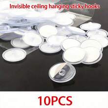 10pcs Mini Transparent Adhesive Hooks, Seamless Hanging Flag Hooks For Valentine's Day Party, Wall Storage Hooks, Party Decor Accessories, DIY Home Decor Hanging Hooks, Ceiling Hooks - Clear - View 3