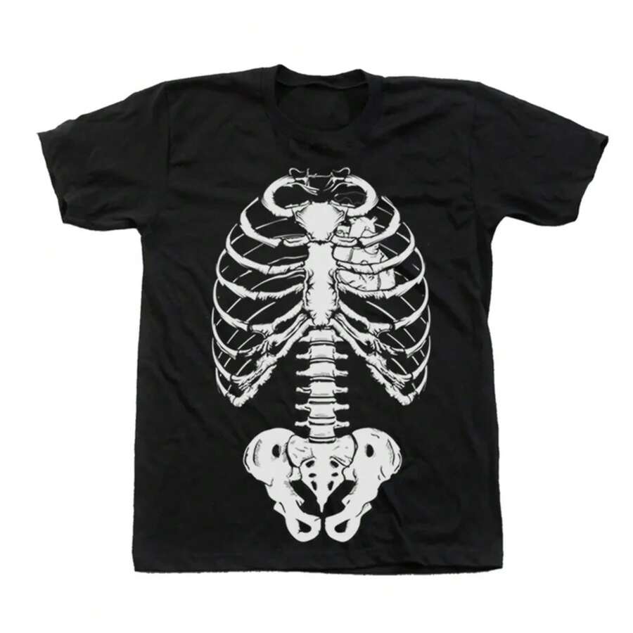 Skeleton Funny Gothic Halloween Party T-Shirt Summer Men's O-Neck Short Sleeve Tops Cotton Sportswear Casual Fashion Sweatshirt - Grey - View 1