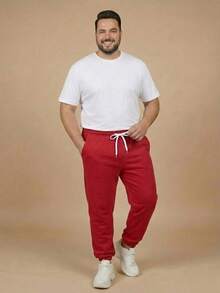 Men's Plus Size Jogger Sweatpants In Flannel Fabric With Pocket | Warm, Plus Size Men's Pants - Red - View 9