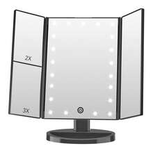 FASCINATE Lighted Makeup Mirror 2X/3X Magnification, Trifold Vanity Mirror With Lights, 21 LED Touch Dimming, Dual Power 180° Rotation Lit Beauty Table Mirror, Makeup Mirror With Lighting - màu đen - Xem 9