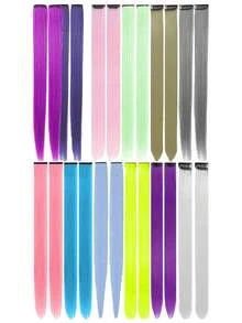 24 piezas de extensiones de cabello coloridas, piezas de cabello de 22 pulgadas multicolor para fiesta con clip, regalo de Navidad, Halloween y cosplay para mujeres - Multicolor - Ver 13