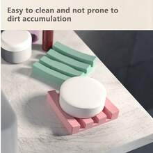 1pc Curved Silicone Soap Dish With Drainage Design, Convenient For Placing On Sink Or Bathroom Counter To Hold Soap And Sponge - Multicolor - View 6