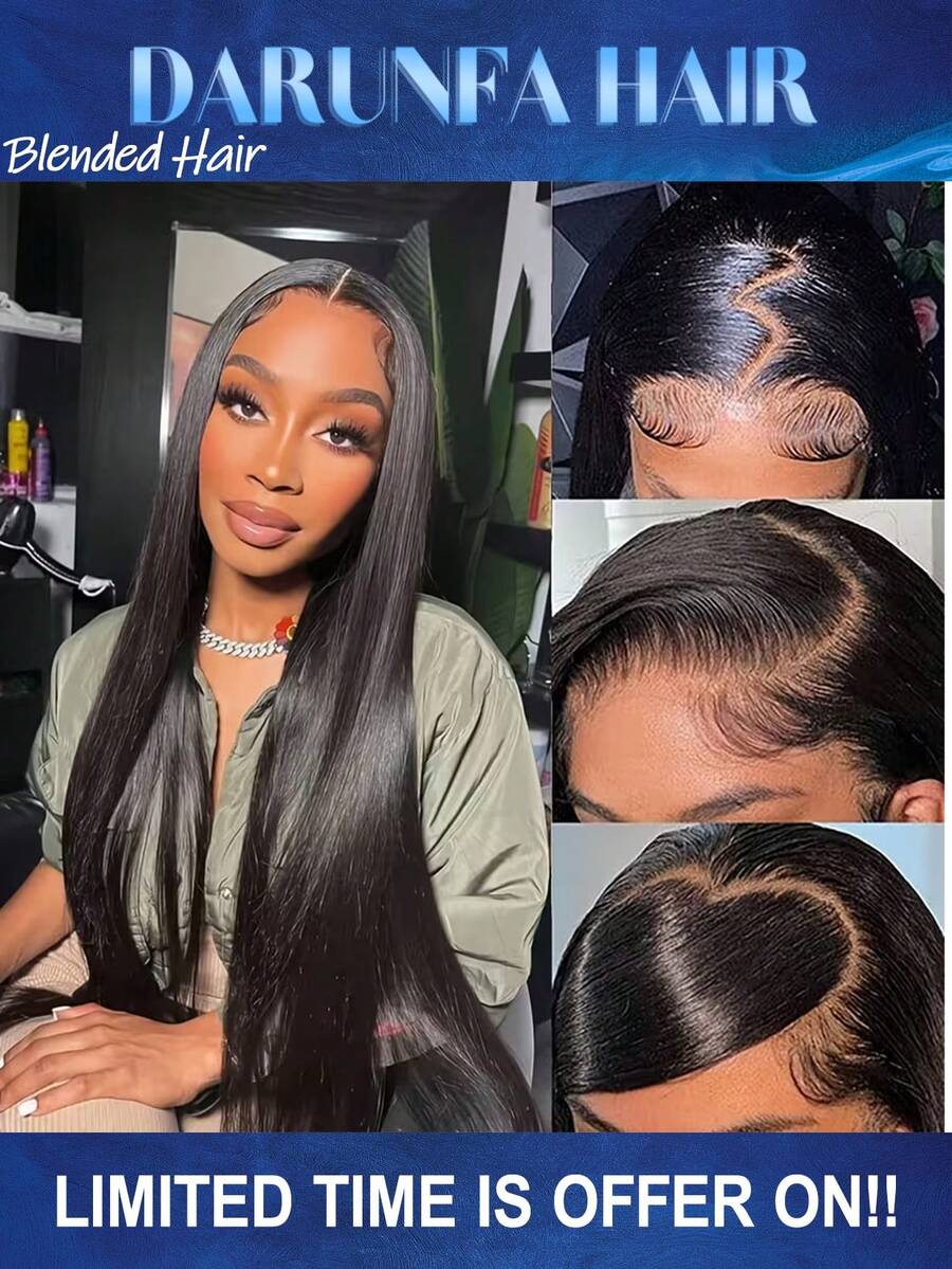 Tóc giả ren phía trước 13*4, dài 34 inch, mật độ 200%, màu đen, pha trộn tóc người, có tóc con, chịu nhiệt, sợi tổng hợp thoáng khí, đường chân tóc tự nhiên, phù hợp cho tiệc tùng và sử dụng hàng ngày. - Tự nhiên & Đen - Xem 1