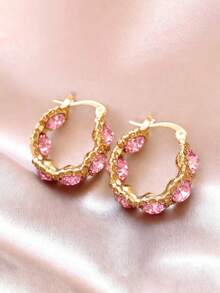 1对时尚透明水晶圈形耳环，优雅女士耳环 - 耳飾 - 查看 7