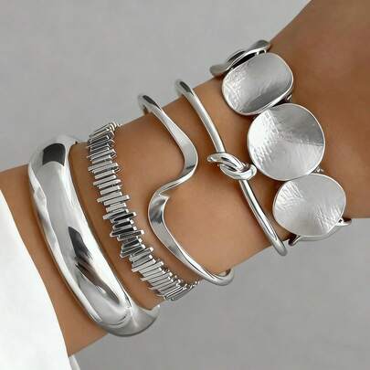 RINTOLER 5pcs Women'S Fashion Multifunctional Irregular Geometric Wave Knot Bracelet Set, Suitable For Daily Wear And Holiday Gifts, Quality Bracelet Set