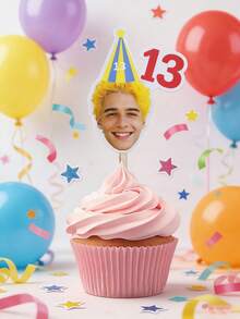 Custom Photo Cupcake Toppers, Birthday Cakes And Party Decor, Personalized Face And Age Cake Picks For Dessert Tables, Customized Celebration Cake Decorations For Family Moments And Friend Gatherings, Customizable Name And Number Design, Pet Picture - Style a - View 4