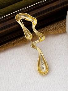 1pc Minimalist Geometric Lava Shaped Smooth Brooch, Suitable For Daily Wear, Gatherings And Festivals - Gold - View 6