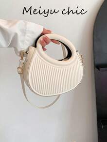 Classic Minimalist Design Gentle Lady Commute/Date Shoulder/Crossbody Bag, Striped Embossed Handbag, Fashionable Round Crossbody Bag With Dual Handles, Novel Women Wallet - White - View 7