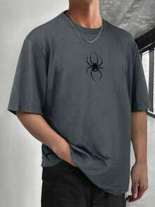 1 pieza Camiseta de manga corta informal con estampado de arañaestilo hip-hop para niños preadolescentes - Gris - Ver 3