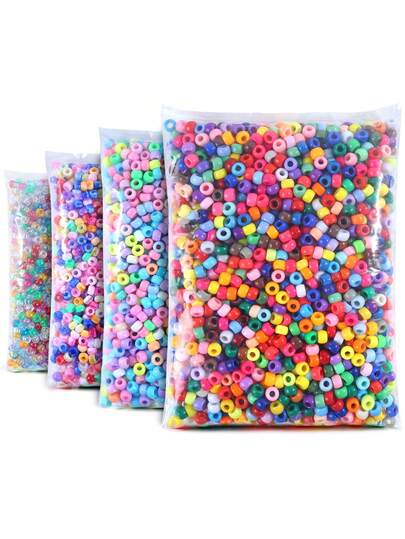 100/200/1850pcs Mixed Color Pony Beads, Acrylic Pony Loose Spacer Beads With Big Hole For Jewelry Making, DIY Handmade Bracelet Necklace Keychains Crafting Accessories